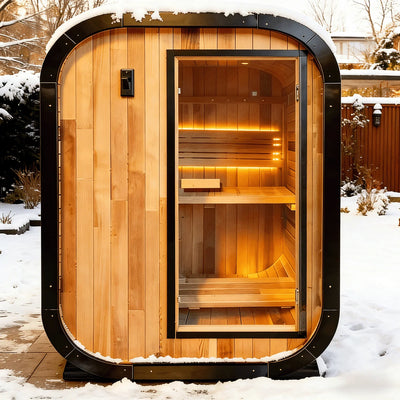 Athenas Decor Panoramic Outdoor Sauna with Glass Front, Build Options