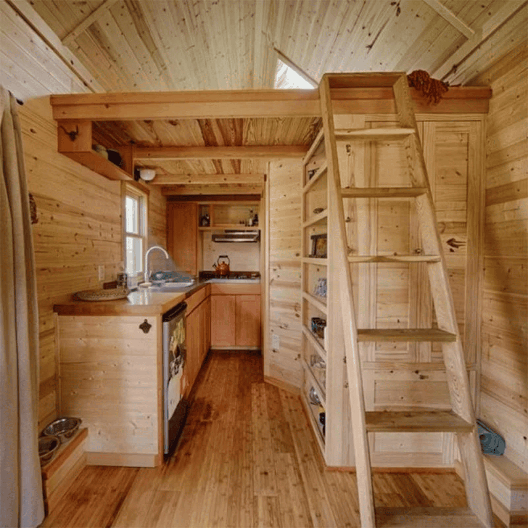 DONJOHNSTYLE4URHOME Wood-Exterior Tiny Home on Wheels, Brown
