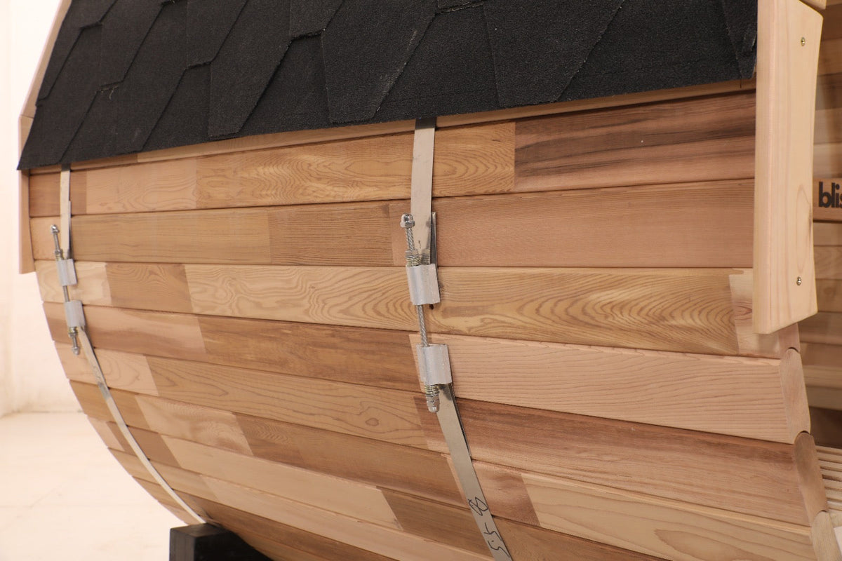 Blisspod Prague Red Cedar Barrel Sauna with Glass Back & Porch Seats