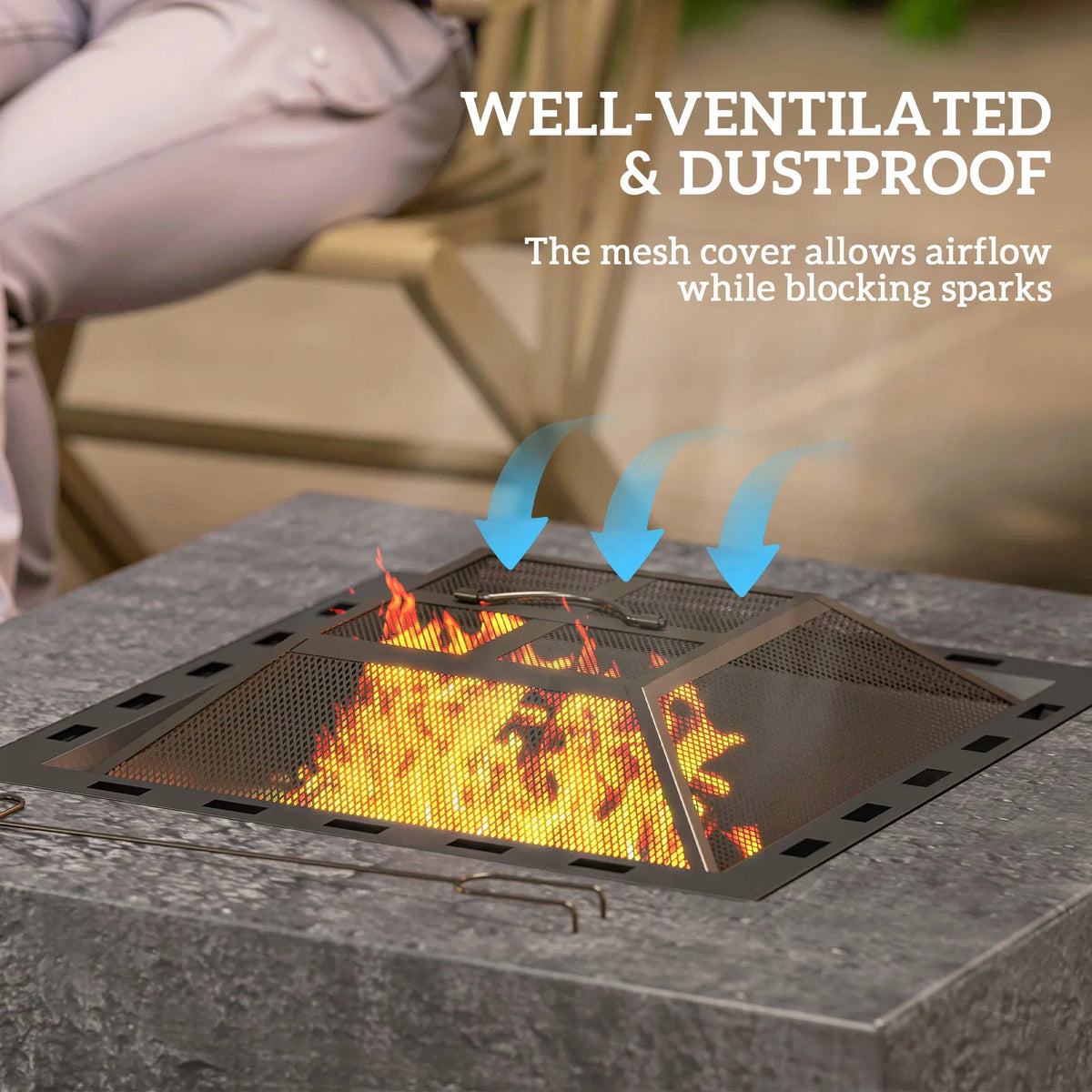 Athenas Decor Stone-Texture Wood-Burning Fire Pit, Charcoal Grey