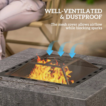 Athenas Decor Stone-Texture Wood-Burning Fire Pit, Charcoal Grey