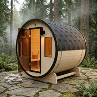 Outdoor 3-4 Person Pine Wood Dry Wet Barrel Sauna with Heater and Roof — Studio Shot