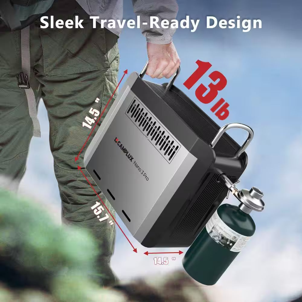 Nano 20500 BTU Outdoor Portable 1 Lb. Propane Water Heater W/4000Mah Rechargeable Battery for Showering Cleaning 0.8 GPM