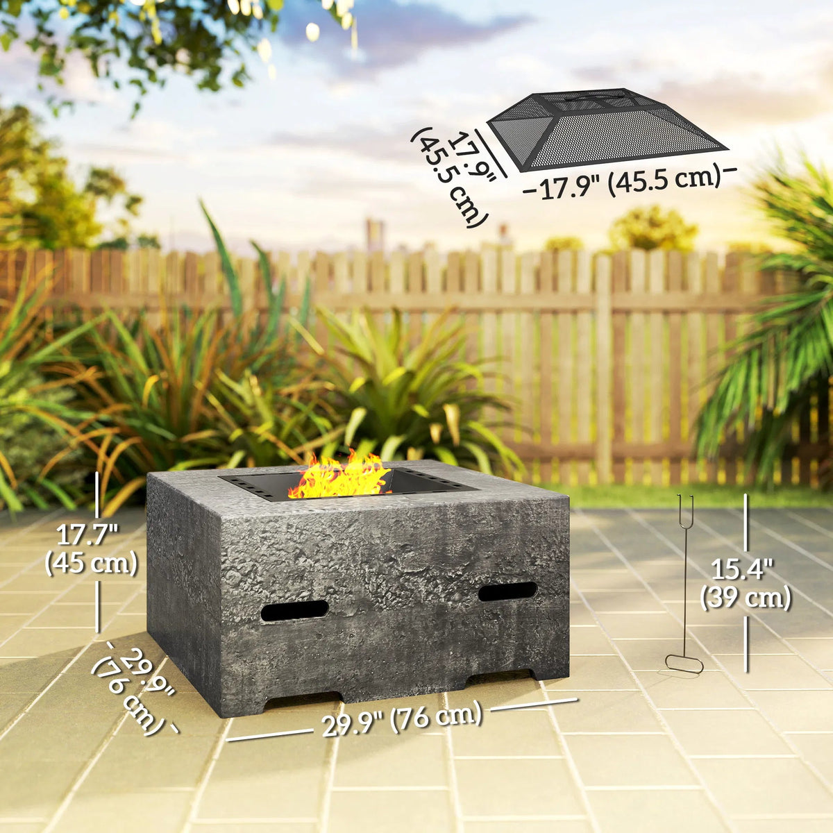 Athenas Decor Stone-Texture Wood-Burning Fire Pit, Charcoal Grey