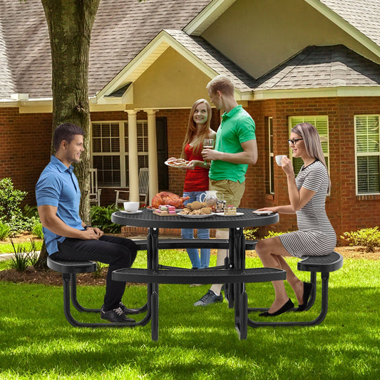 DirectDeals 45-Inch Round Outdoor Picnic Table & Bench Set, Black