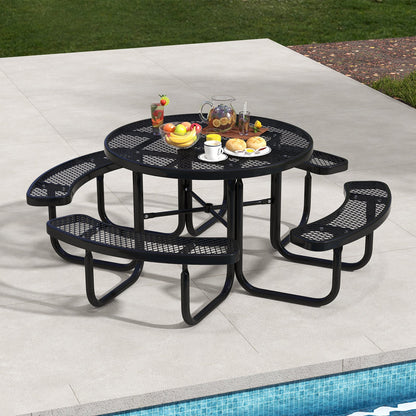DirectDeals 45-Inch Round Outdoor Picnic Table & Bench Set, Black