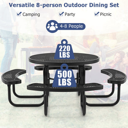 DirectDeals 45-Inch Round Outdoor Picnic Table & Bench Set, Black