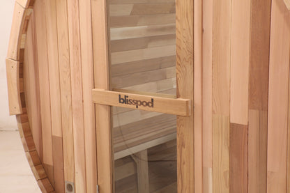 Blisspod Prague Red Cedar Barrel Sauna with Glass Back & Porch Seats