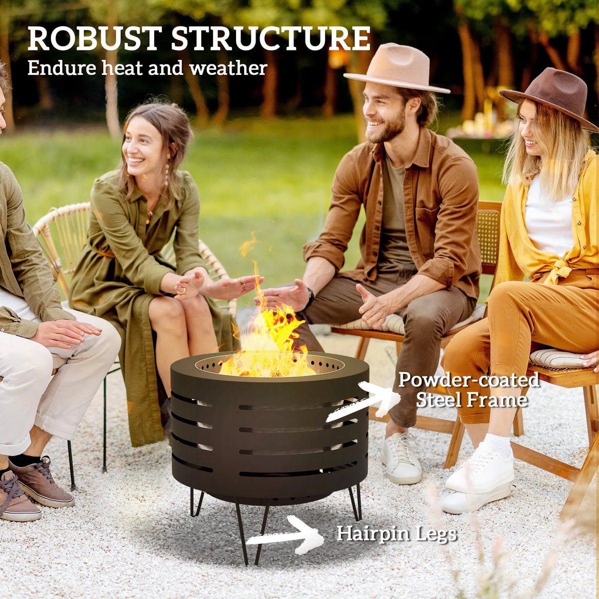 Athenas Decor Round Wood-Burning Fire Pit with Ash Tray & Poker