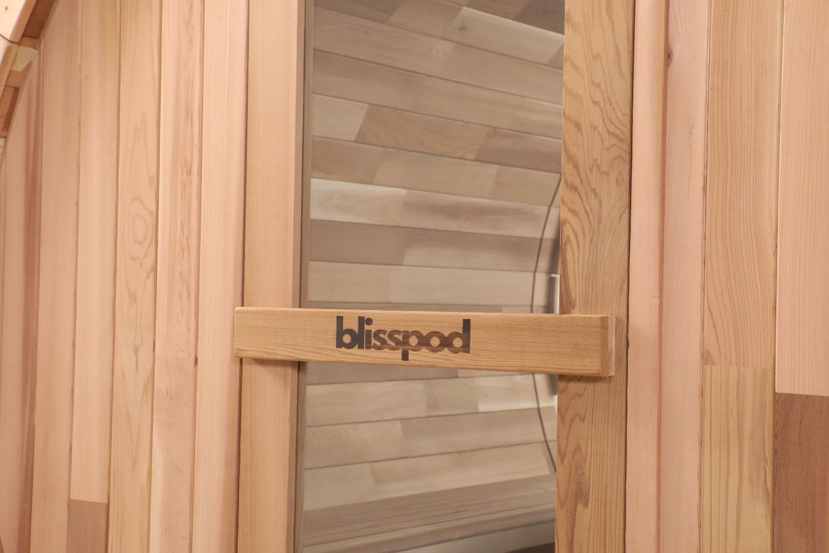 Blisspod Prague Red Cedar Barrel Sauna with Glass Back & Porch Seats