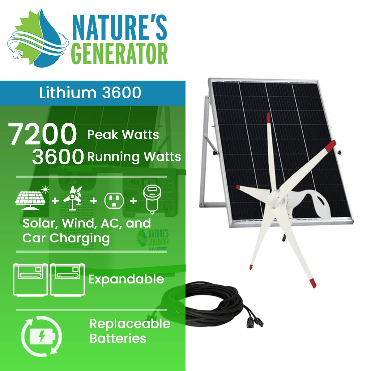 Nature's Generator L3600 Solar & Wind Generator Bundle, 3600W