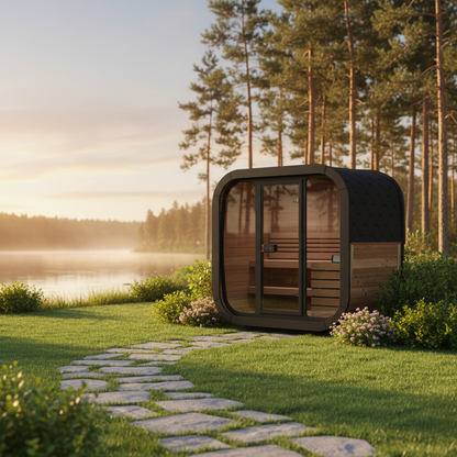 SaunaLife CL4G Cube-Series Outdoor Sauna with Bronze Glass Front