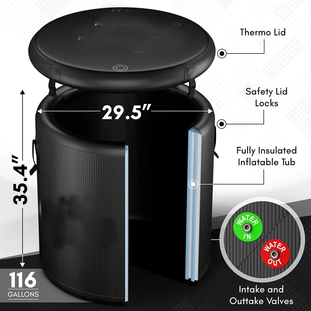Athenas Decor Pro Elite 90cm Inflatable Cold Plunge Pod, Black