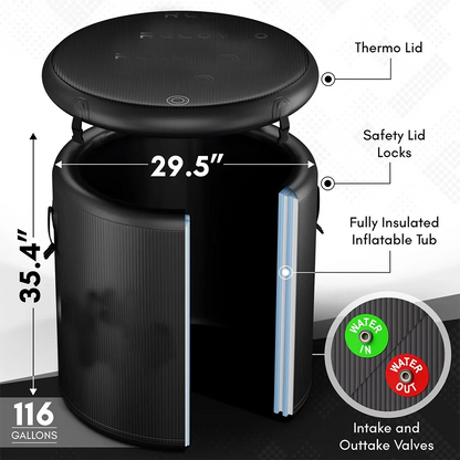 Athenas Decor Pro Elite 90cm Inflatable Cold Plunge Pod, Black
