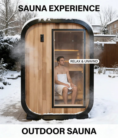 Athenas Decor Panoramic Outdoor Sauna with Glass Front, Build Options