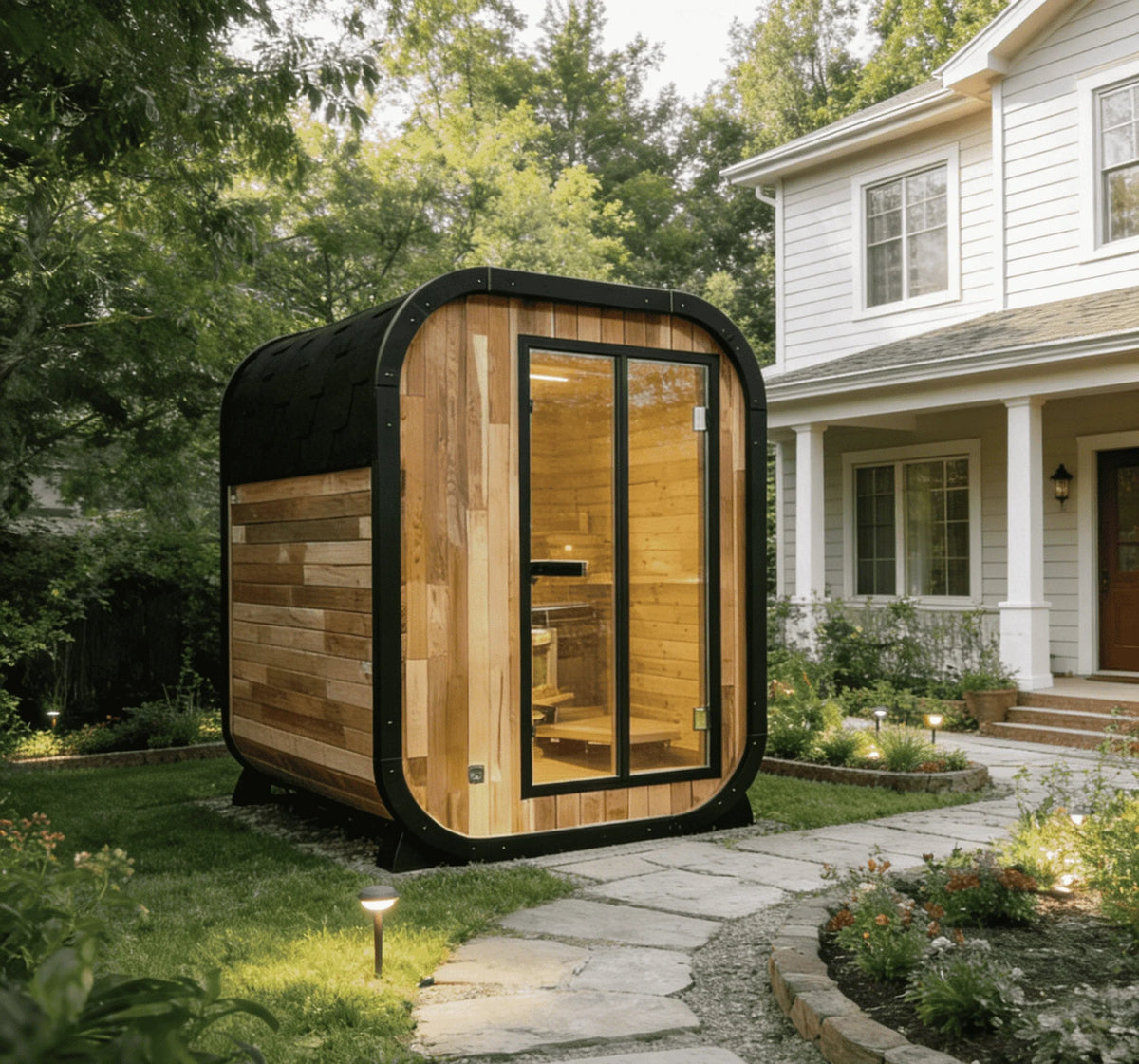 Athenas Decor Panoramic Outdoor Sauna with Glass Front, Build Options