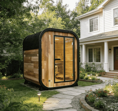 Athenas Decor Panoramic Outdoor Sauna with Glass Front, Build Options