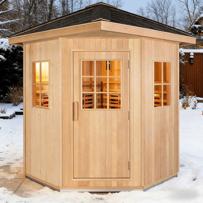 Athenas Decor Panoramic Outdoor Sauna with Glass Front, Build Options