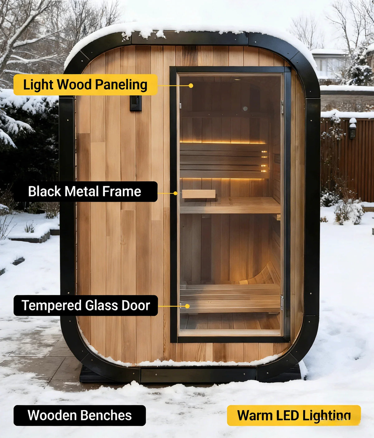 Athenas Decor Panoramic Outdoor Sauna with Glass Front, Build Options