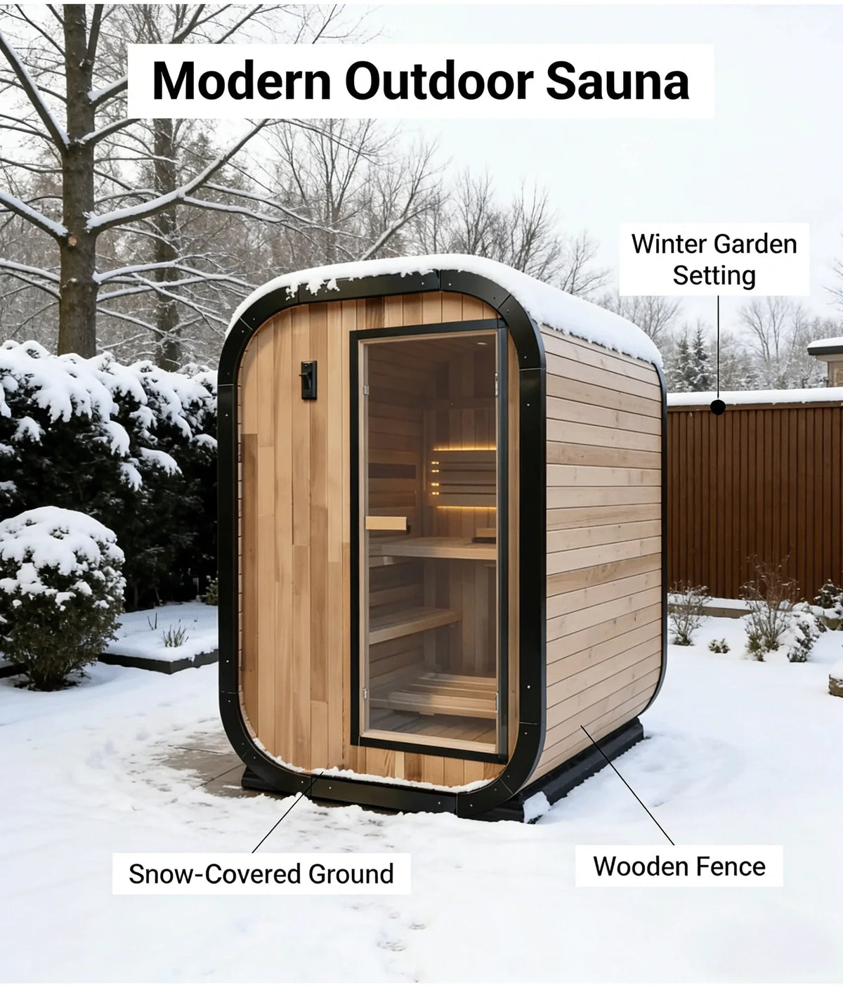 Athenas Decor Panoramic Outdoor Sauna with Glass Front, Build Options