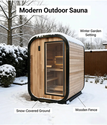 Athenas Decor Panoramic Outdoor Sauna with Glass Front, Build Options