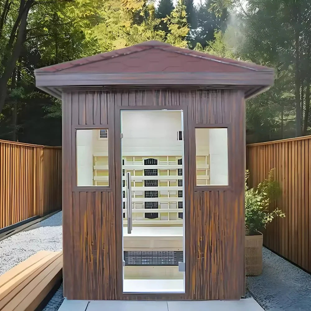 Athenas Decor Panoramic Outdoor Sauna with Glass Front, Build Options