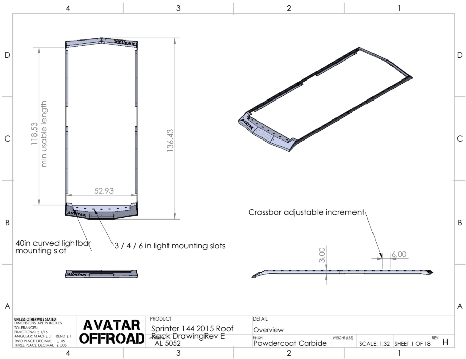Avatar Offroad Ultra Low-Profile Roof Rack for Sprinter Vans