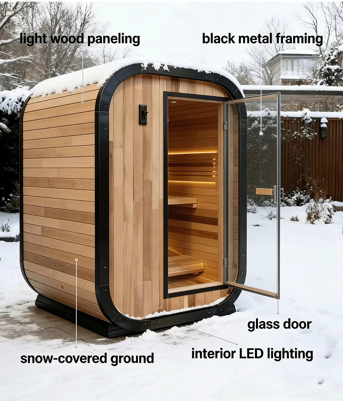 Athenas Decor Panoramic Outdoor Sauna with Glass Front, Build Options