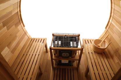 Blisspod Prague Red Cedar Barrel Sauna with Glass Back & Porch Seats