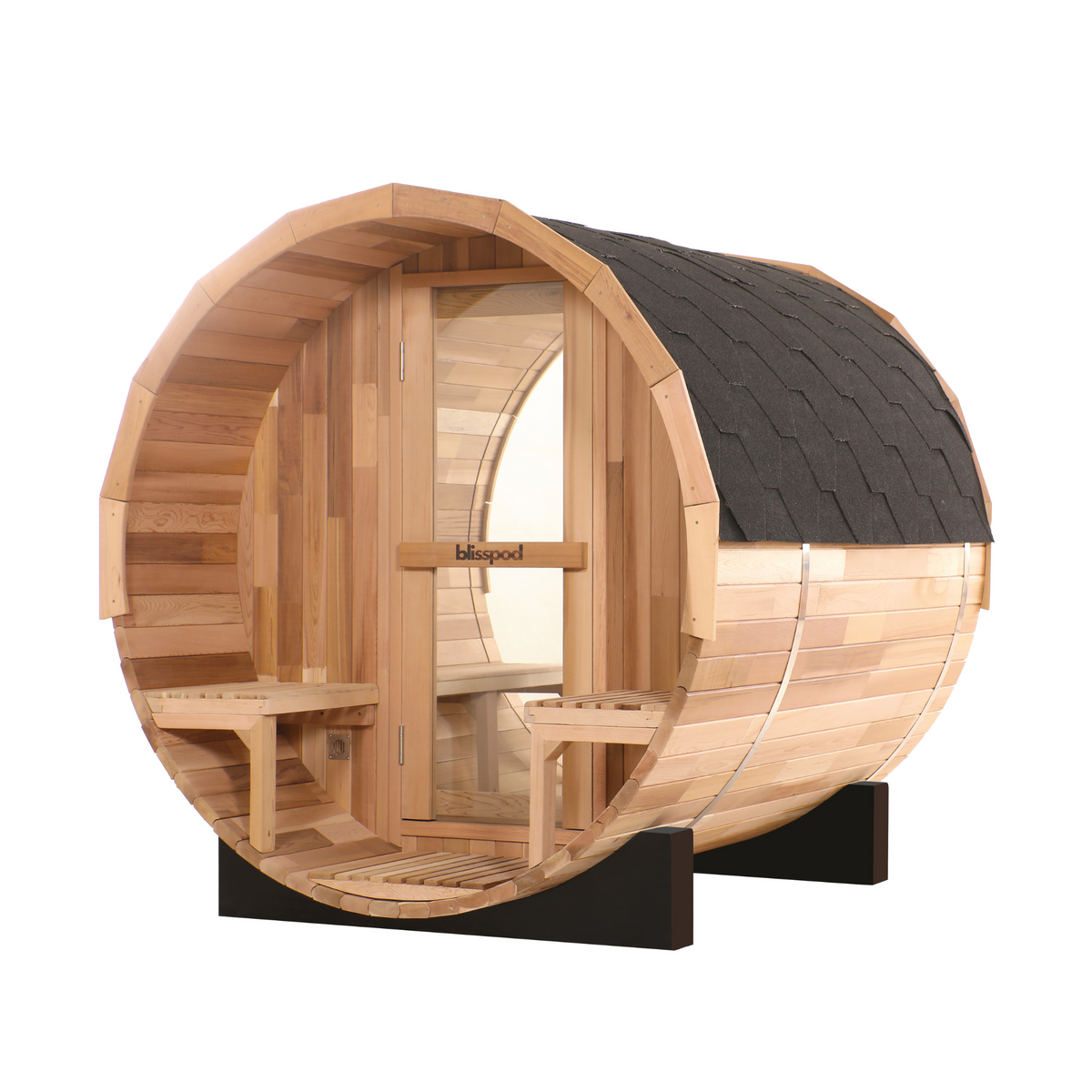 Blisspod Prague Red Cedar Barrel Sauna with Glass Back & Porch Seats