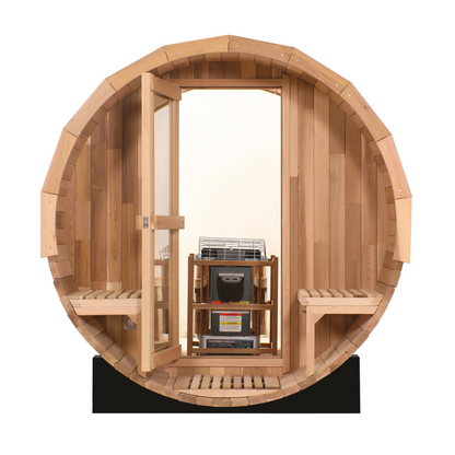 Blisspod Prague Red Cedar Barrel Sauna with Glass Back & Porch Seats