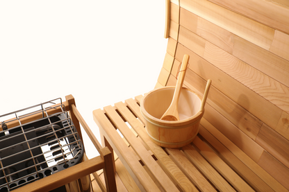 Blisspod Prague Red Cedar Barrel Sauna with Glass Back & Porch Seats