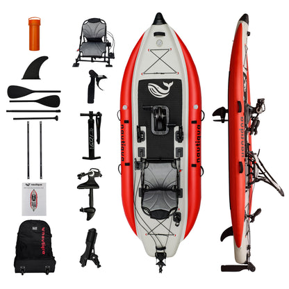 Nautiqua ARUBA Inflatable Fishing Pedal Kayak & Paddleboard, Red