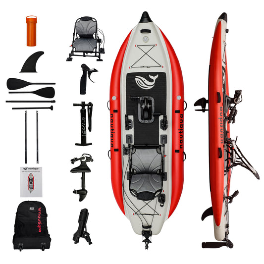 Nautiqua ARUBA Inflatable Fishing Pedal Kayak & Paddleboard, Red