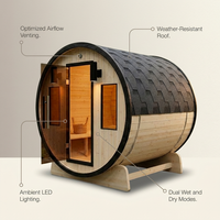 Outdoor 3-4 Person Pine Wood Dry Wet Barrel Sauna with Heater and Roof — Lifestyle