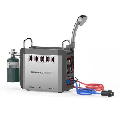 Nano 20500 BTU Outdoor Portable 1 Lb. Propane Water Heater W/4000Mah Rechargeable Battery for Showering Cleaning 0.8 GPM