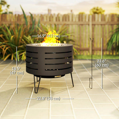Athenas Decor Round Wood-Burning Fire Pit with Ash Tray & Poker