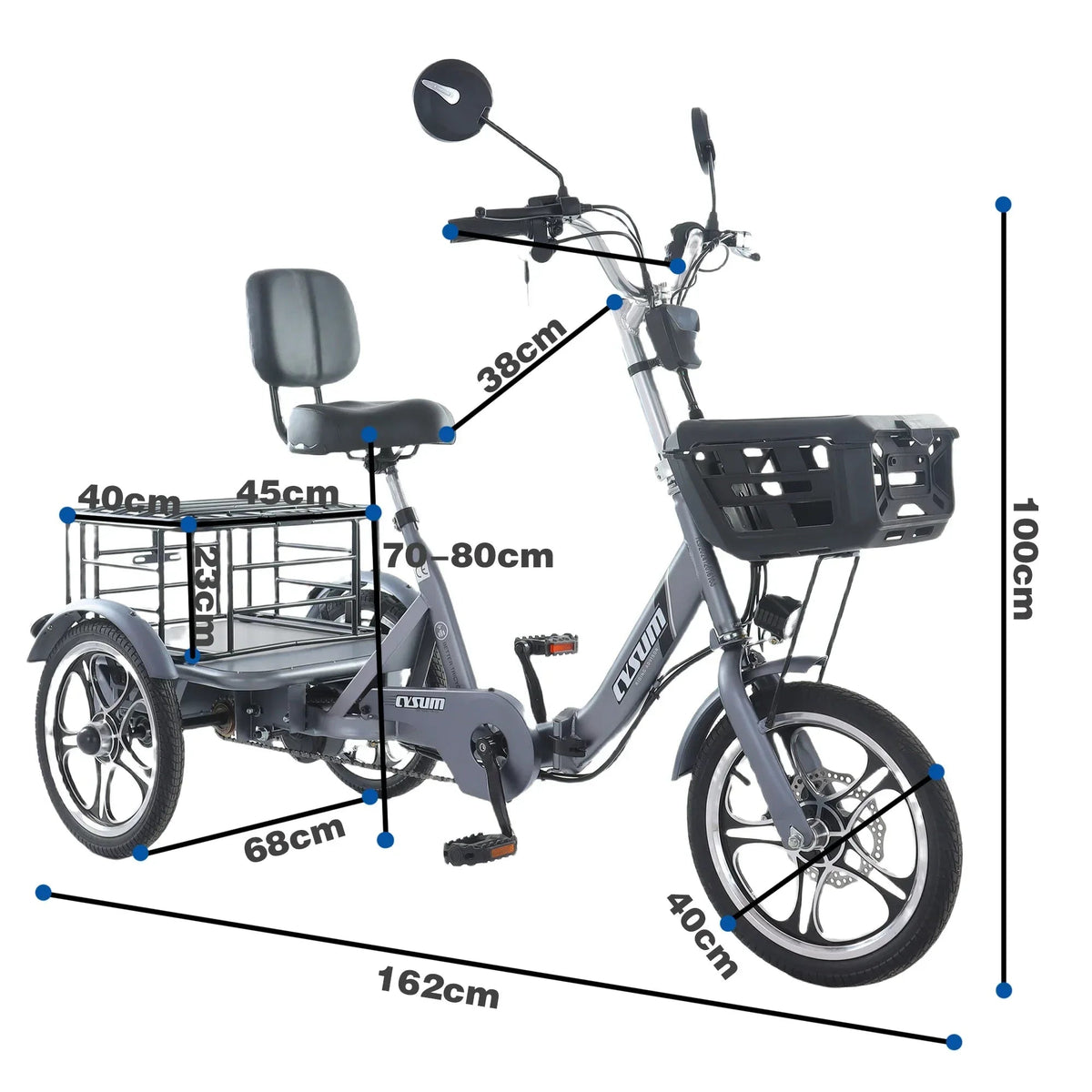 Snagva Foldable Electric Cargo Tricycle, 48V 400W, 16-Inch Tires