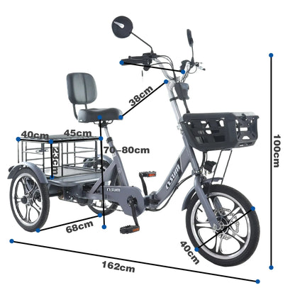 Snagva Foldable Electric Cargo Tricycle, 48V 400W, 16-Inch Tires
