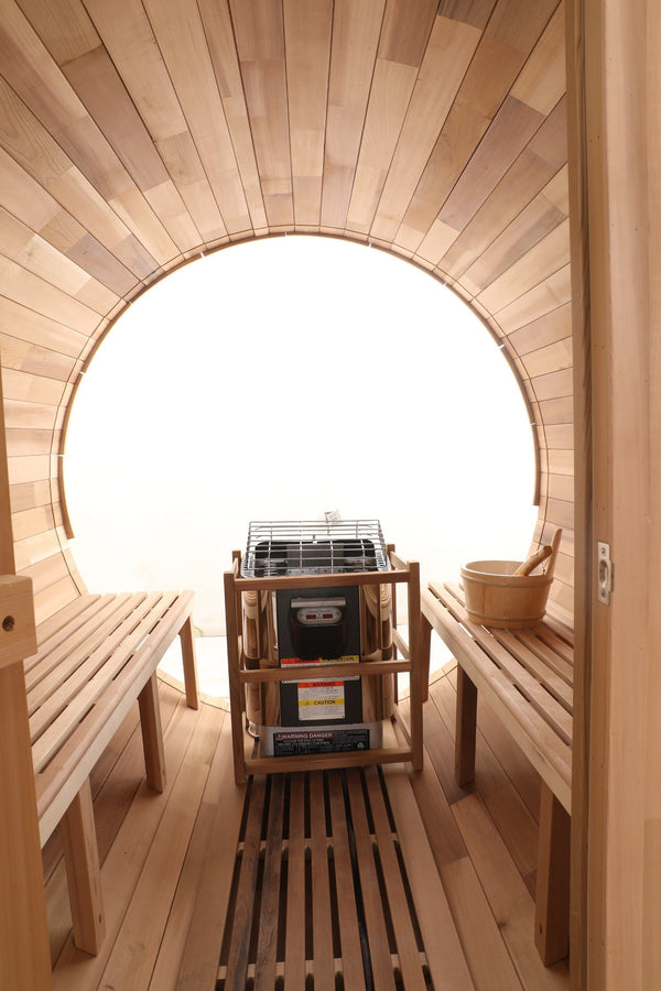 Blisspod Prague Red Cedar Barrel Sauna with Glass Back & Porch Seats