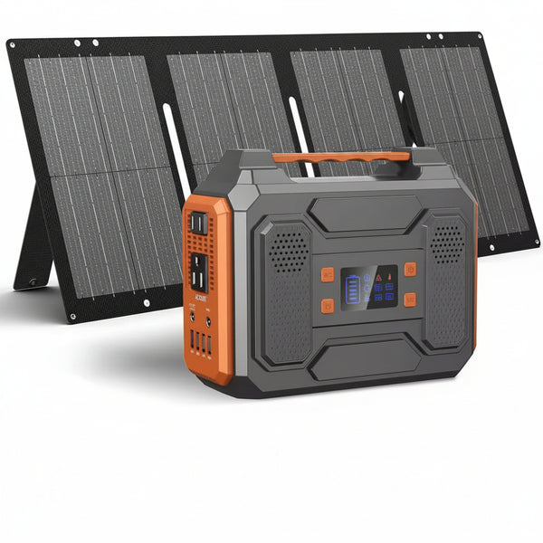 300-Watt Portable Solar Generator W/ Foldable 60-Watt Monocrystalline Solar Panel and 280Wh for Camping, RV, Outdoor Use