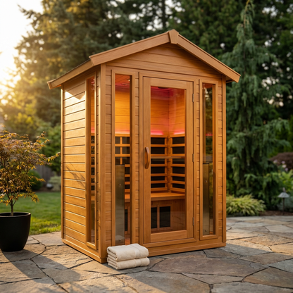 Garner-902Vs 2 Person Outdoor Far Infrared Sauna (Enhanced with Red Light Therapy) — Studio Shot