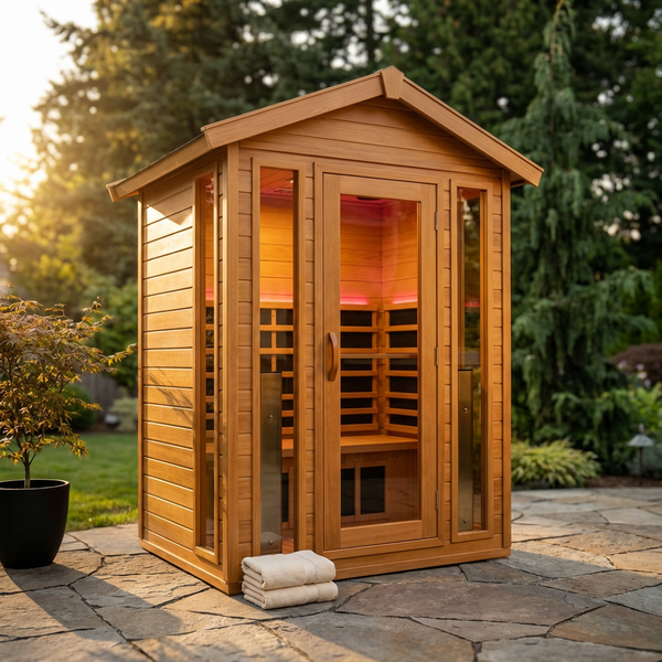 Garner-902Vs 2 Person Outdoor Far Infrared Sauna (Enhanced with Red Light Therapy) — Studio Shot