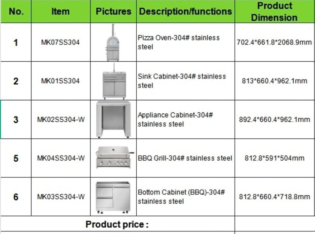 304 Stainless Steel Outdoor Kitchen with Pizza Oven & Grill