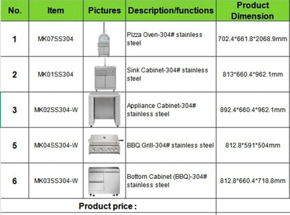 304 Stainless Steel Outdoor Kitchen with Pizza Oven & Grill