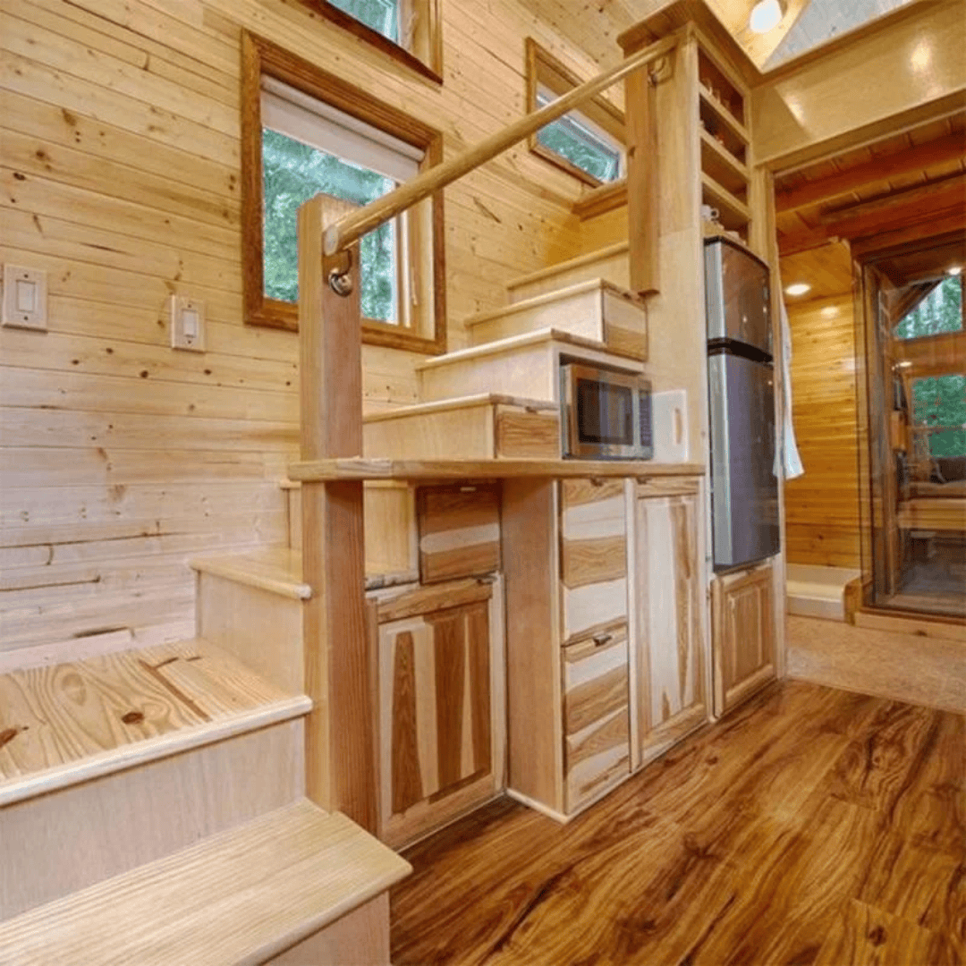 DONJOHNSTYLE4URHOME Wood-Exterior Tiny Home on Wheels, Brown